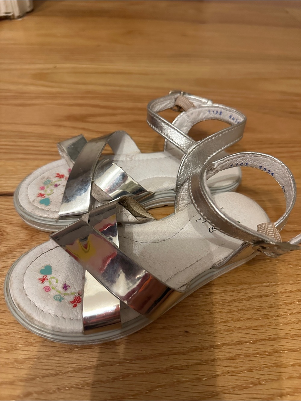 Girls Metallic Silver Ankle-Strap Sandals with Buckle
